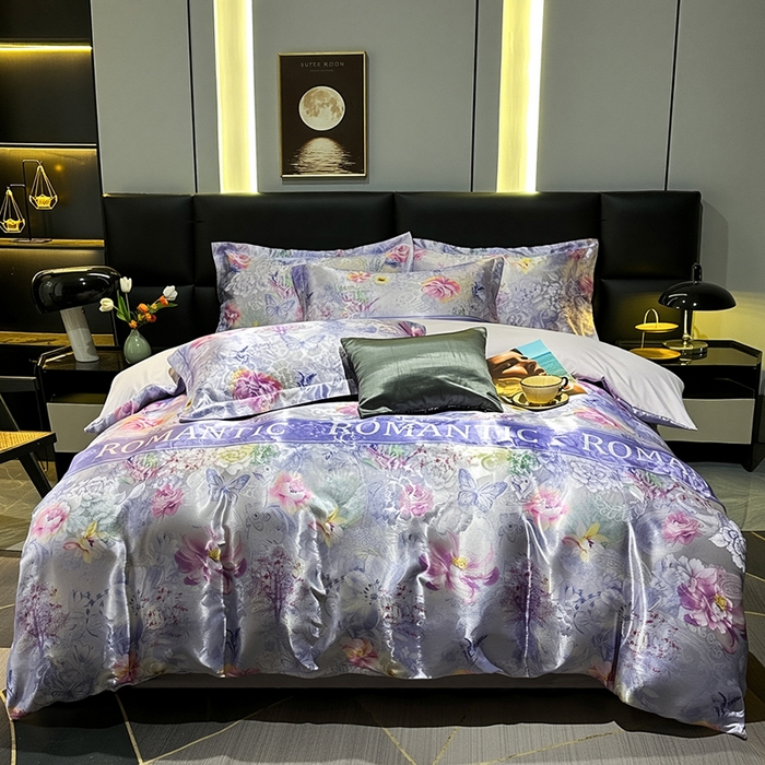 91家纺网 家纺一手货源 找家纺 许林家纺 2025新款提花贡缎轻奢数码活性印花四件套 秋兮