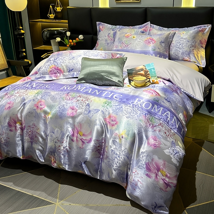 91家纺网 家纺一手货源 找家纺 许林家纺 2025新款提花贡缎轻奢数码活性印花四件套 秋兮