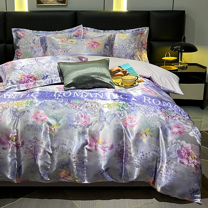 91家纺网 家纺一手货源 找家纺 许林家纺 2025新款提花贡缎轻奢数码活性印花四件套 秋兮