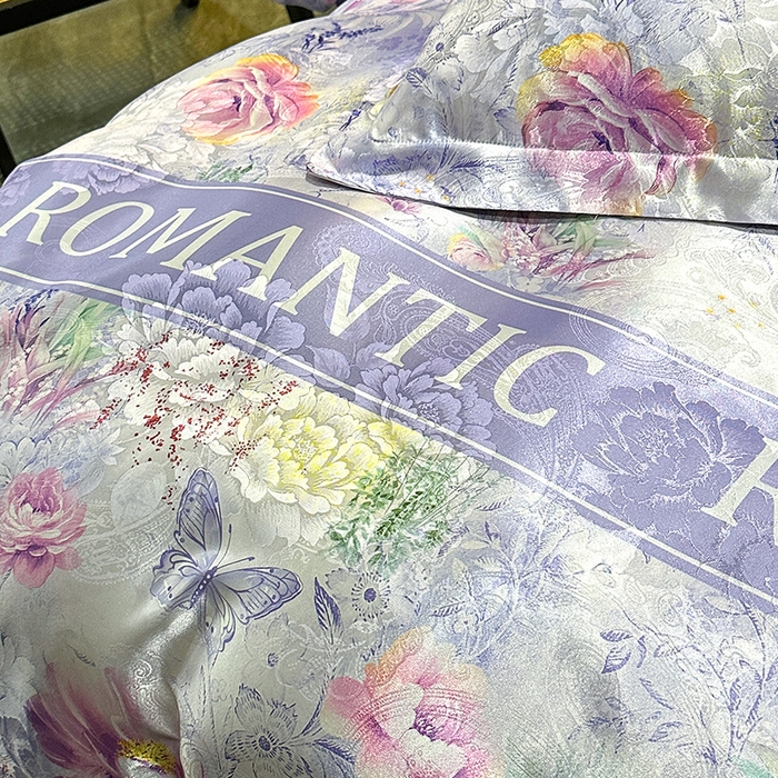 91家纺网 家纺一手货源 找家纺 许林家纺 2025新款提花贡缎轻奢数码活性印花四件套 秋兮