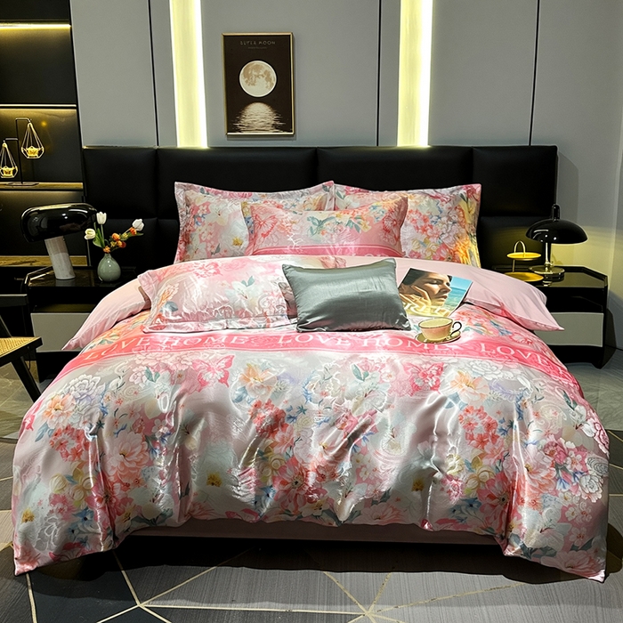 91家纺网 家纺一手货源 找家纺 许林家纺 2025新款提花贡缎轻奢数码活性印花四件套 瑞彩流光