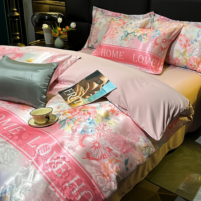 91家纺网 家纺一手货源 找家纺 许林家纺 2025新款提花贡缎轻奢数码活性印花四件套 瑞彩流光