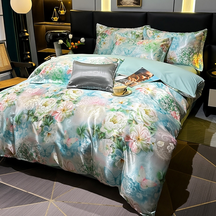 91家纺网 家纺一手货源 找家纺 许林家纺 2025新款提花贡缎轻奢数码活性印花四件套 踏花香