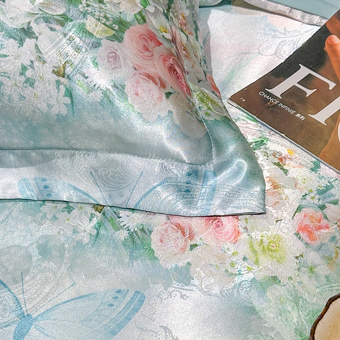 91家纺网 家纺一手货源 找家纺 许林家纺 2025新款提花贡缎轻奢数码活性印花四件套 踏花香