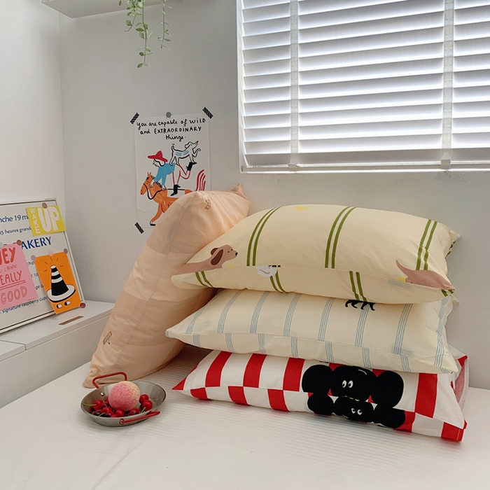 91家纺网 家纺一手货源 找家纺 柚可家居 2024新款活性印花ins多巴胺单枕套2 花梨