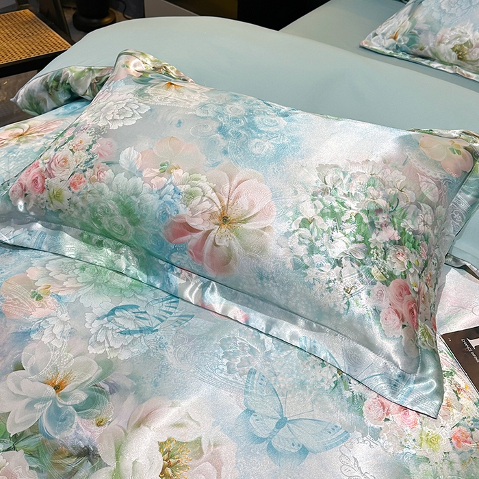 91家纺网 家纺一手货源 找家纺 许林家纺 2025新款提花贡缎轻奢数码活性印花四件套 踏花香