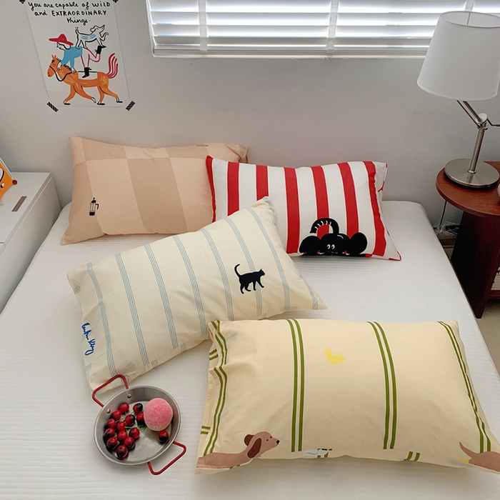 91家纺网 家纺一手货源 找家纺 柚可家居 2024新款活性印花ins多巴胺单枕套2 花梨