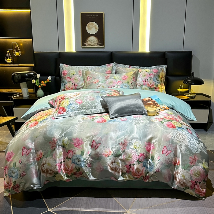 91家纺网 家纺一手货源 找家纺 许林家纺 2025新款提花贡缎轻奢数码活性印花四件套 雨雾