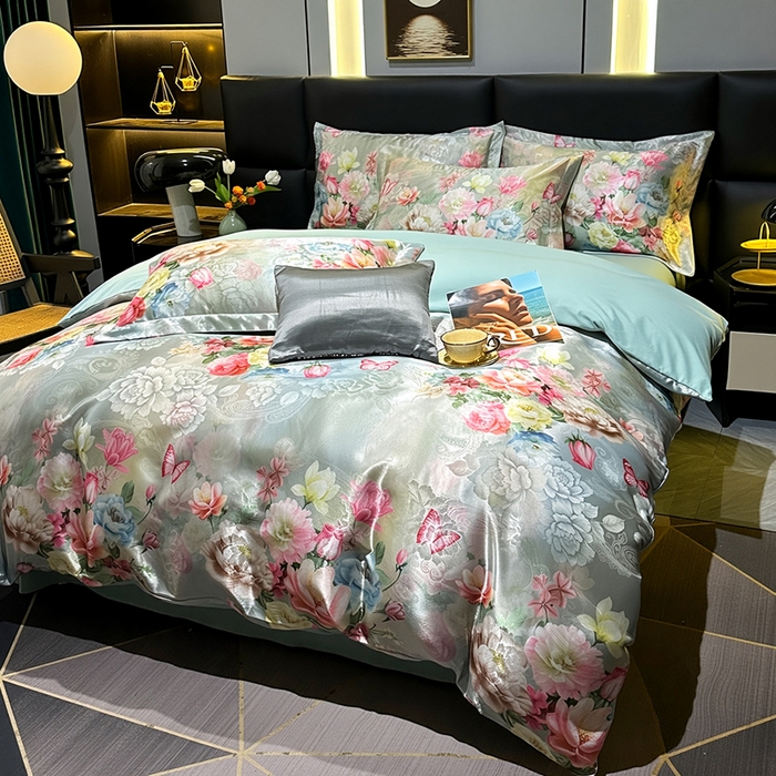 91家纺网 家纺一手货源 找家纺 许林家纺 2025新款提花贡缎轻奢数码活性印花四件套 雨雾