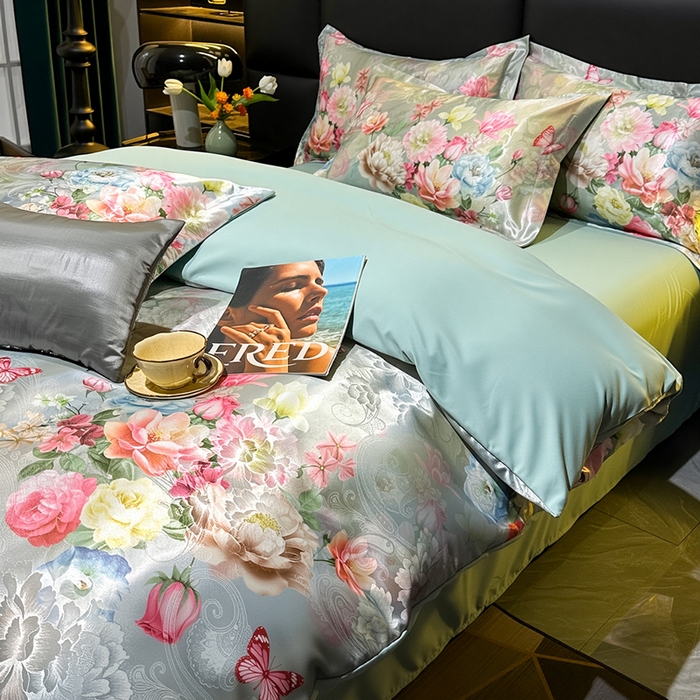 91家纺网 家纺一手货源 找家纺 许林家纺 2025新款提花贡缎轻奢数码活性印花四件套 雨雾