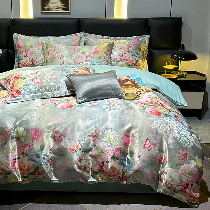 91家纺网 家纺一手货源 找家纺 许林家纺 2025新款提花贡缎轻奢数码活性印花四件套 雨雾