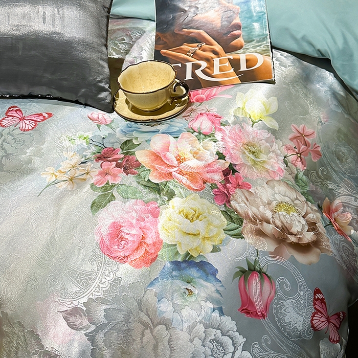 91家纺网 家纺一手货源 找家纺 许林家纺 2025新款提花贡缎轻奢数码活性印花四件套 雨雾