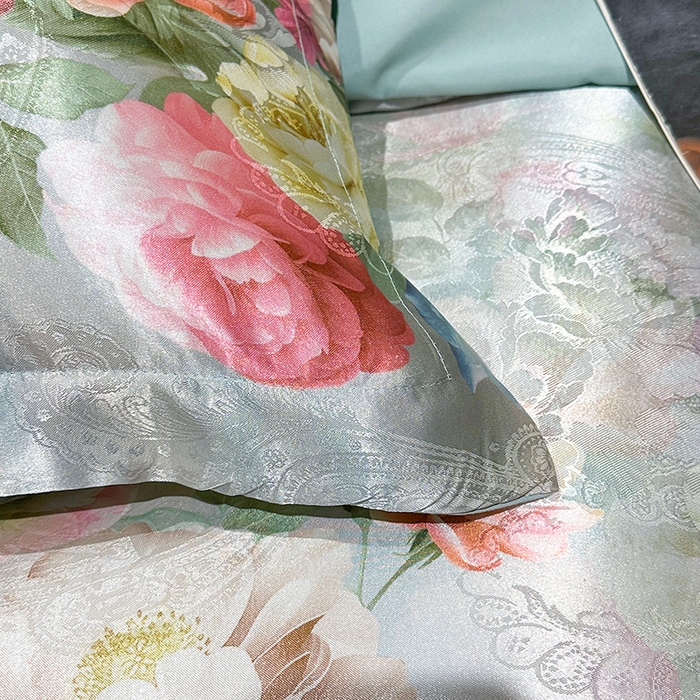 91家纺网 家纺一手货源 找家纺 许林家纺 2025新款提花贡缎轻奢数码活性印花四件套 雨雾