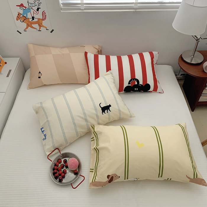 91家纺网 家纺一手货源 找家纺 柚可家居 2024新款活性印花ins多巴胺单枕套2 夜猫