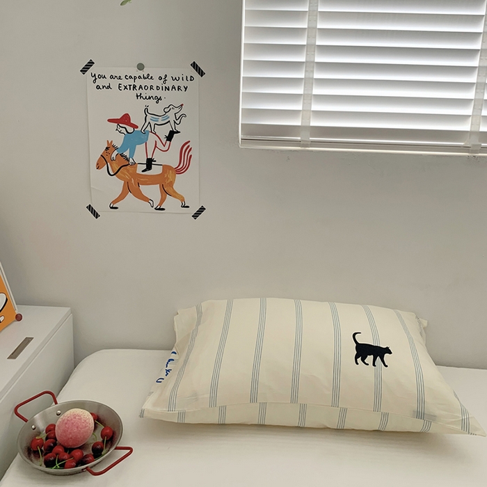 91家纺网 家纺一手货源 找家纺 柚可家居 2024新款活性印花ins多巴胺单枕套2 夜猫