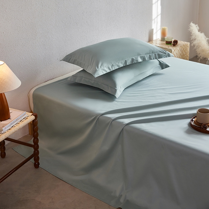 91家纺网 家纺一手货源 找家纺 轩和家居 2025新款50S贡缎长绒棉纯棉单床单单品床单床单单件 薄荷绿