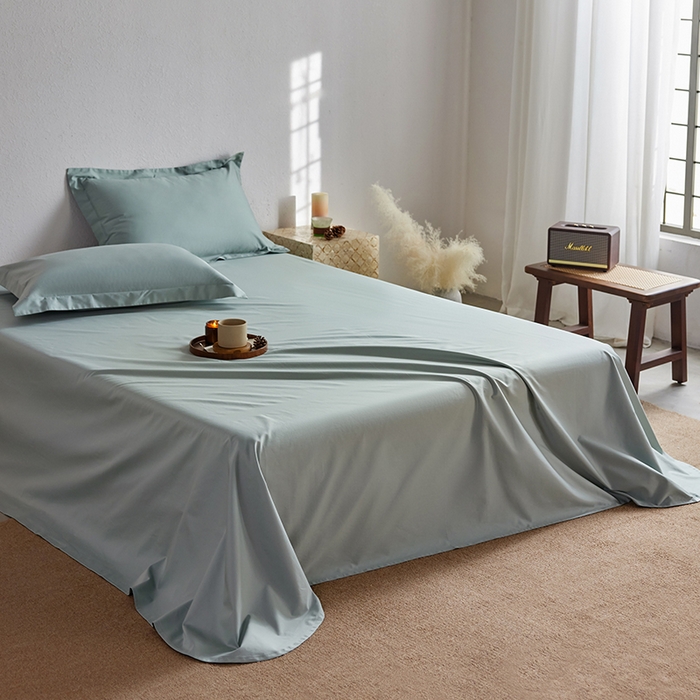 91家纺网 家纺一手货源 找家纺 轩和家居 2025新款50S贡缎长绒棉纯棉单床单单品床单床单单件 薄荷绿