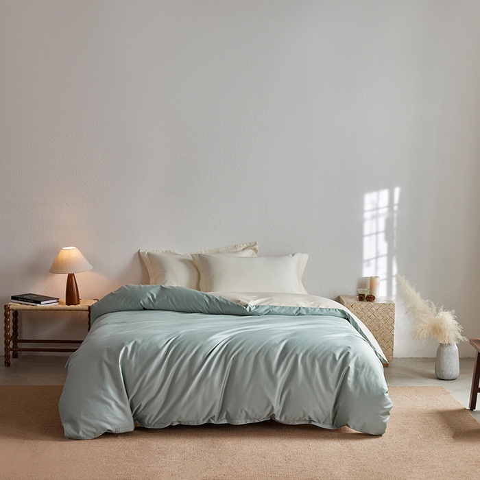 91家纺网 家纺一手货源 找家纺 轩和家居 2025新款50S贡缎长绒棉纯棉单被套单品被套被套单件 薄荷绿+浅香槟