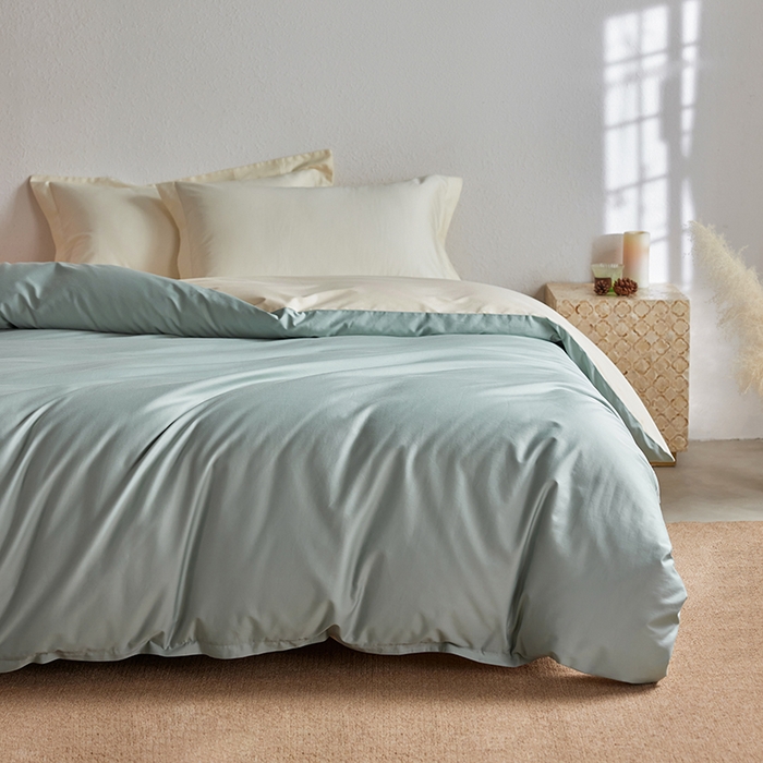 91家纺网 家纺一手货源 找家纺 轩和家居 2025新款50S贡缎长绒棉纯棉单被套单品被套被套单件 薄荷绿+浅香槟