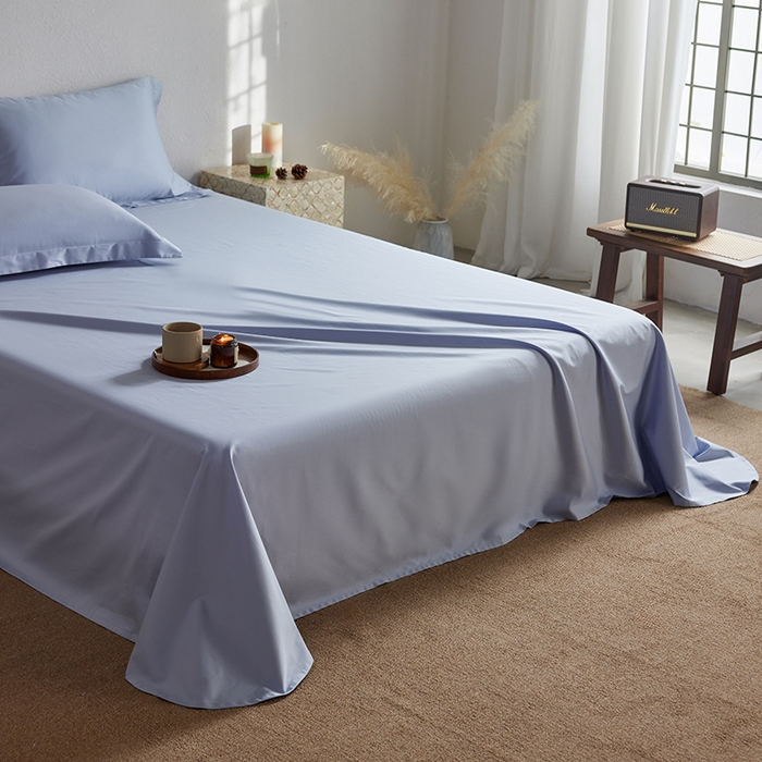 91家纺网 家纺一手货源 找家纺 轩和家居 2025新款50S贡缎长绒棉纯棉单床单单品床单床单单件 碧落蓝