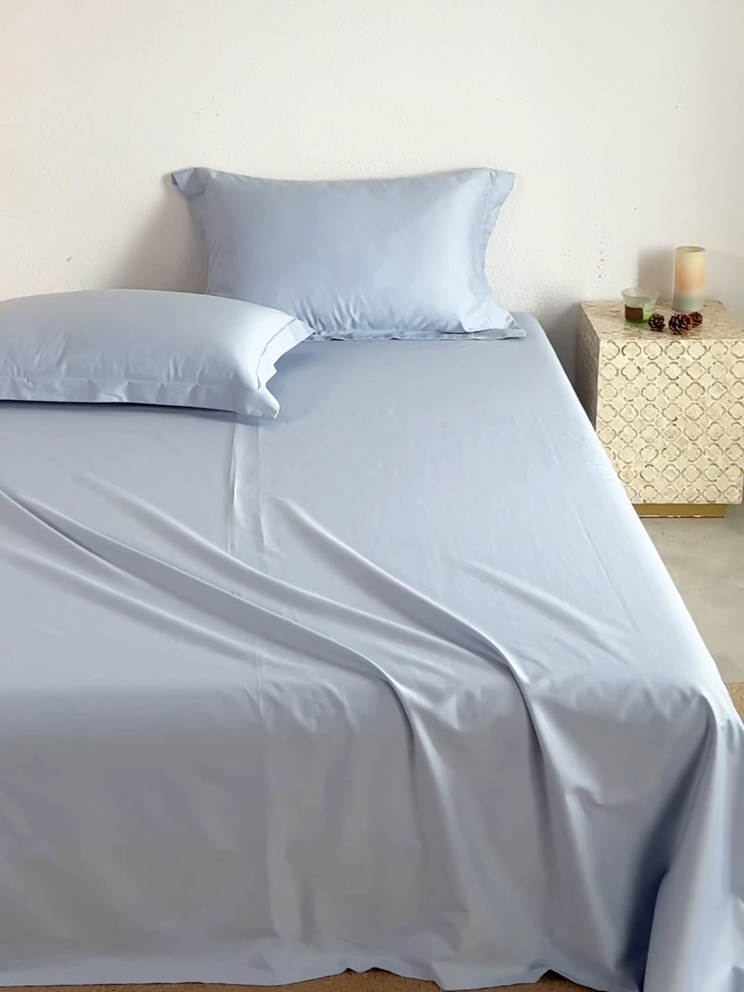 91家纺网 家纺一手货源 找家纺 轩和家居 2025新款50S贡缎长绒棉纯棉单床单单品床单床单单件 碧落蓝