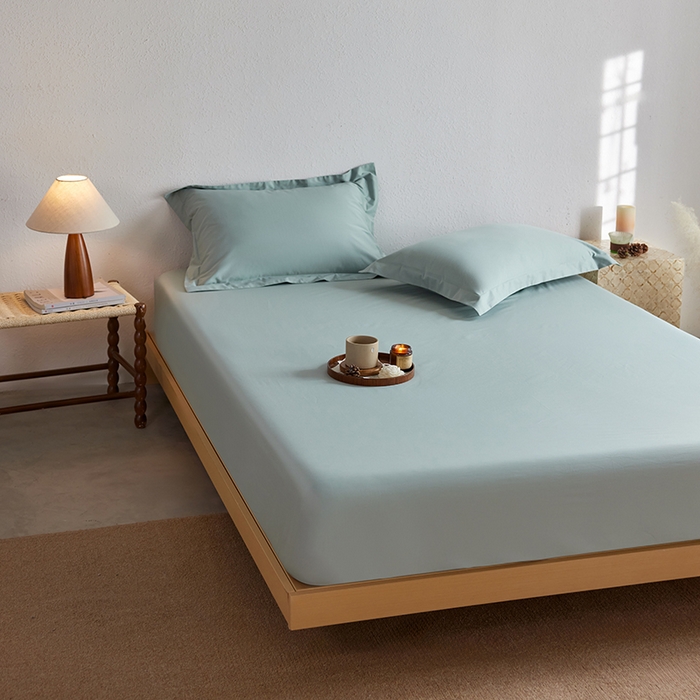 91家纺网 家纺一手货源 找家纺 轩和家居 2025新款50S贡缎长绒棉纯棉单床笠单品床笠床笠单件 薄荷绿