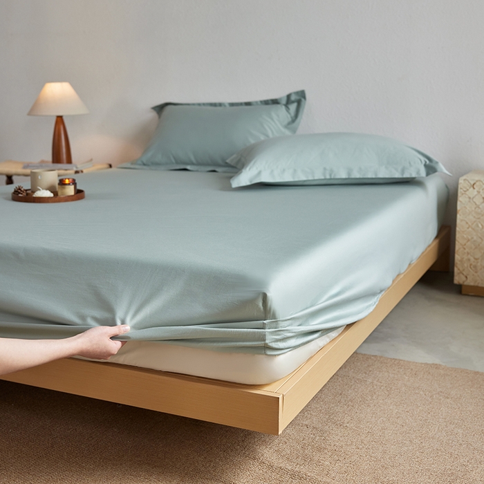 91家纺网 家纺一手货源 找家纺 轩和家居 2025新款50S贡缎长绒棉纯棉单床笠单品床笠床笠单件 薄荷绿