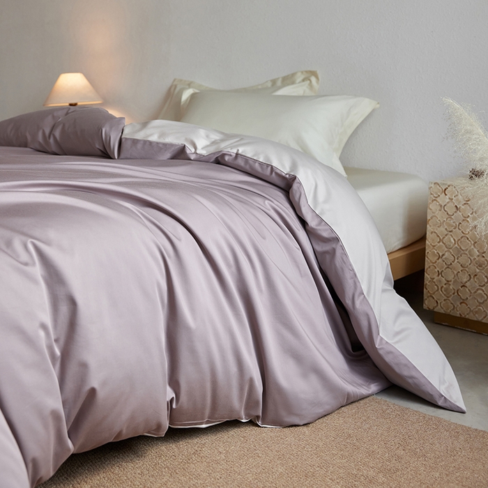 轩和家居 2025新款50S贡缎长绒棉纯棉单被套单品被套被套单件 丹麦紫+迷雾灰