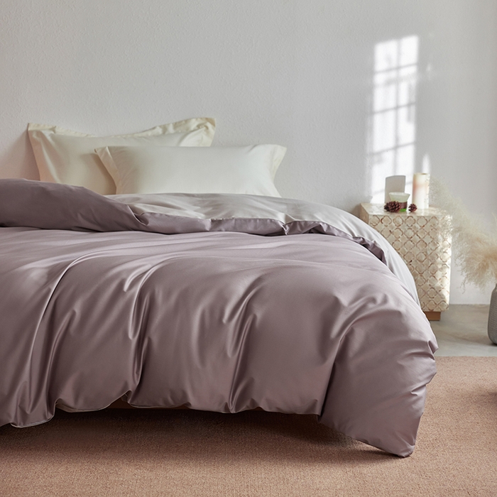 91家纺网 家纺一手货源 找家纺 轩和家居 2025新款50S贡缎长绒棉纯棉单被套单品被套被套单件 丹麦紫+迷雾灰