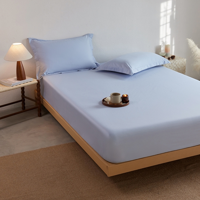 91家纺网 家纺一手货源 找家纺 轩和家居 2025新款50S贡缎长绒棉纯棉单床笠单品床笠床笠单件 碧落蓝