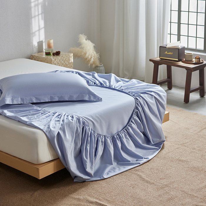 91家纺网 家纺一手货源 找家纺 轩和家居 2025新款50S贡缎长绒棉纯棉单床笠单品床笠床笠单件 碧落蓝