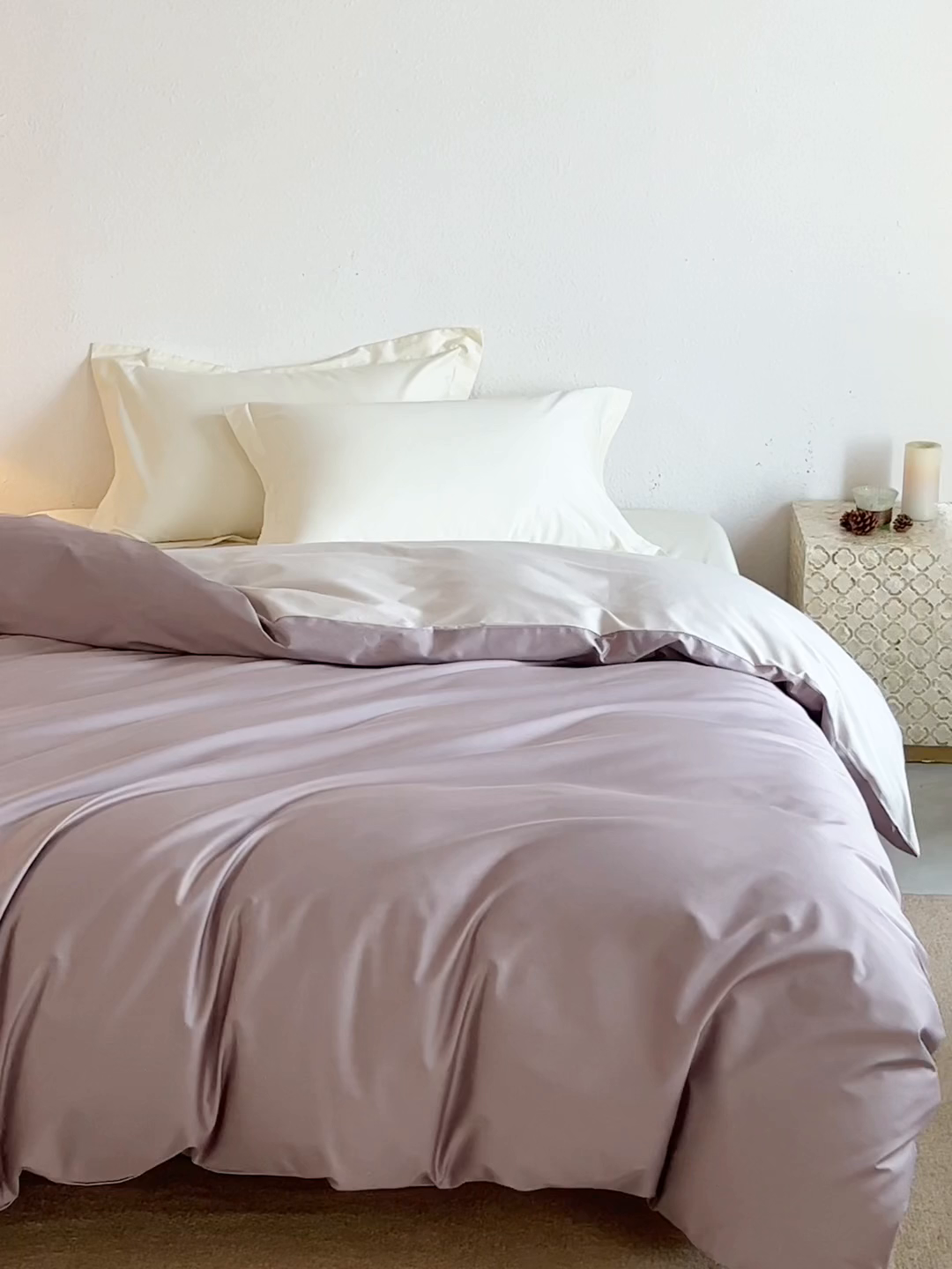 91家纺网 家纺一手货源 找家纺 轩和家居 2025新款50S贡缎长绒棉纯棉单被套单品被套被套单件 丹麦紫+迷雾灰
