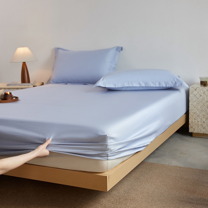 91家纺网 家纺一手货源 找家纺 轩和家居 2025新款50S贡缎长绒棉纯棉单床笠单品床笠床笠单件 碧落蓝