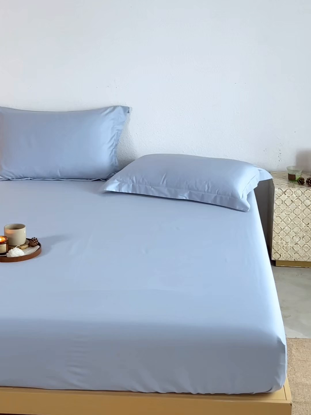 91家纺网 家纺一手货源 找家纺 轩和家居 2025新款50S贡缎长绒棉纯棉单床笠单品床笠床笠单件 碧落蓝