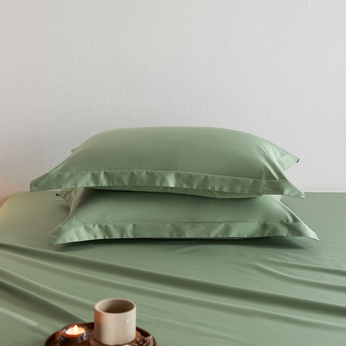 91家纺网 家纺一手货源 找家纺 轩和家居 2025新款50S贡缎长绒棉纯棉单枕套单品枕套枕套单件 抹茶绿