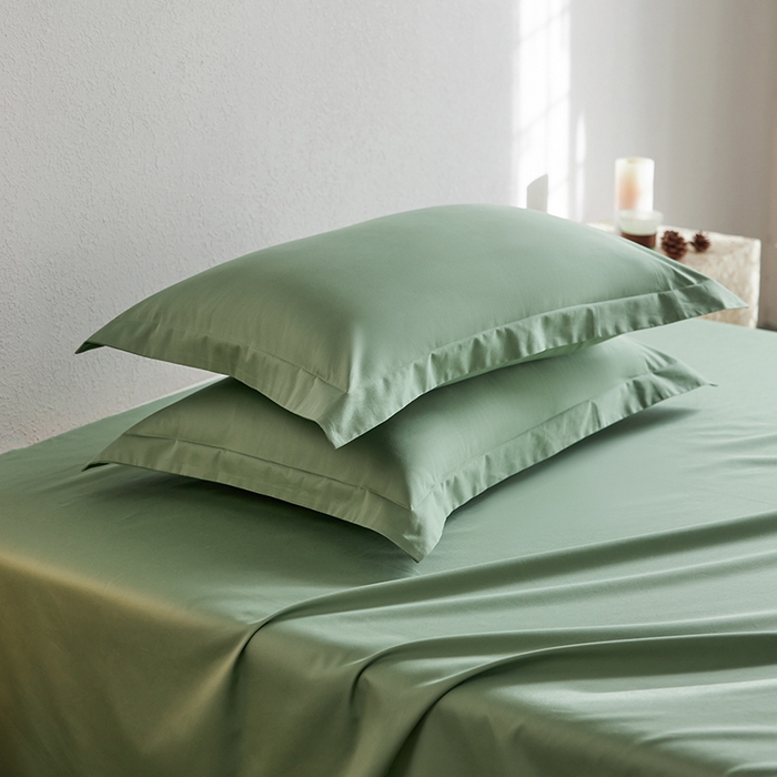 91家纺网 家纺一手货源 找家纺 轩和家居 2025新款50S贡缎长绒棉纯棉单枕套单品枕套枕套单件 抹茶绿