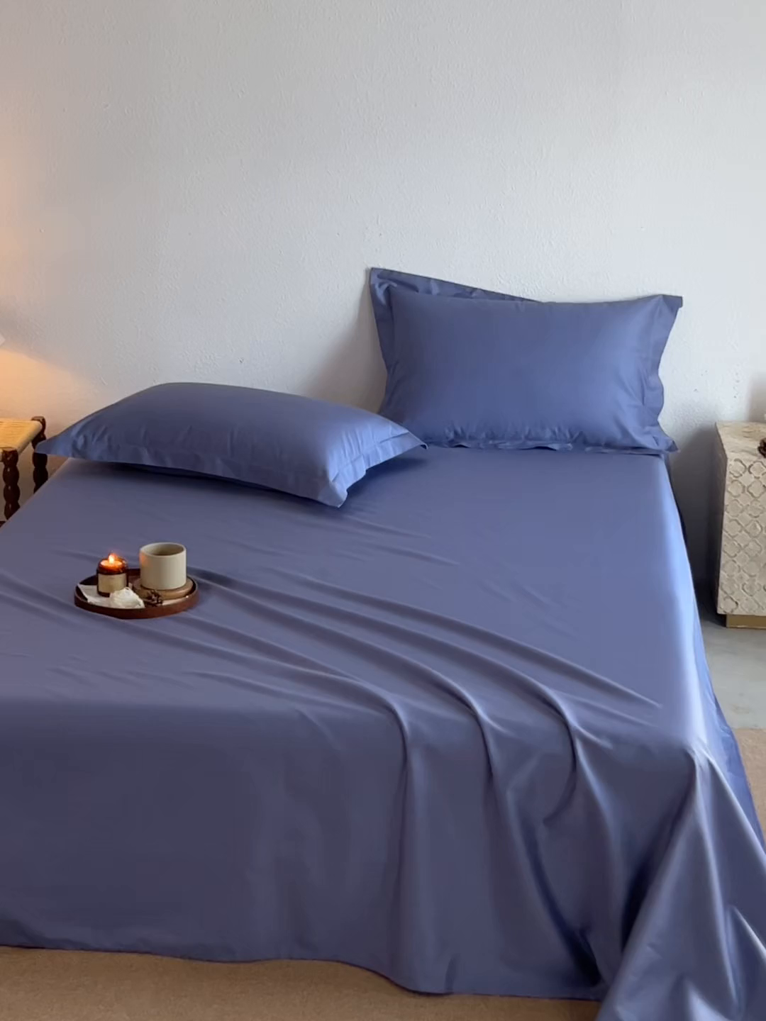 91家纺网 家纺一手货源 找家纺 轩和家居 2025新款50S贡缎长绒棉纯棉单床单单品床单床单单件 海茵蓝