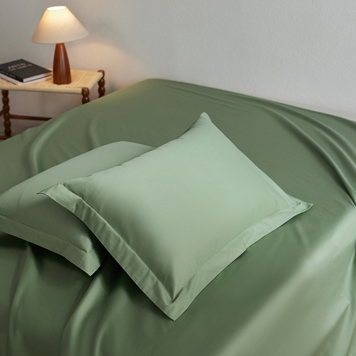 91家纺网 家纺一手货源 找家纺 轩和家居 2025新款50S贡缎长绒棉纯棉单枕套单品枕套枕套单件 抹茶绿