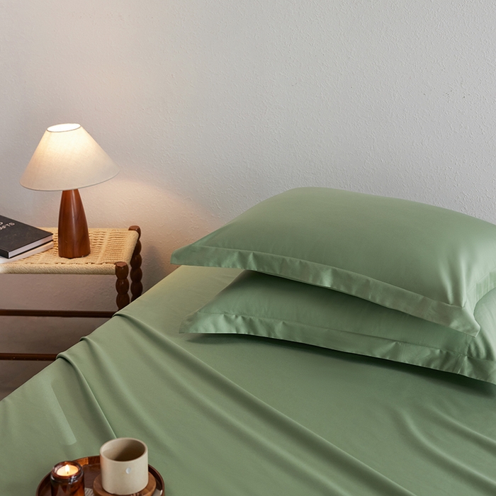 91家纺网 家纺一手货源 找家纺 轩和家居 2025新款50S贡缎长绒棉纯棉单枕套单品枕套枕套单件 抹茶绿