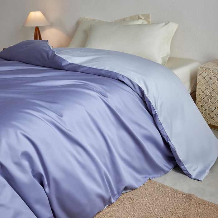 轩和家居 2025新款50S贡缎长绒棉纯棉单被套单品被套被套单件 海茵蓝+碧落蓝
