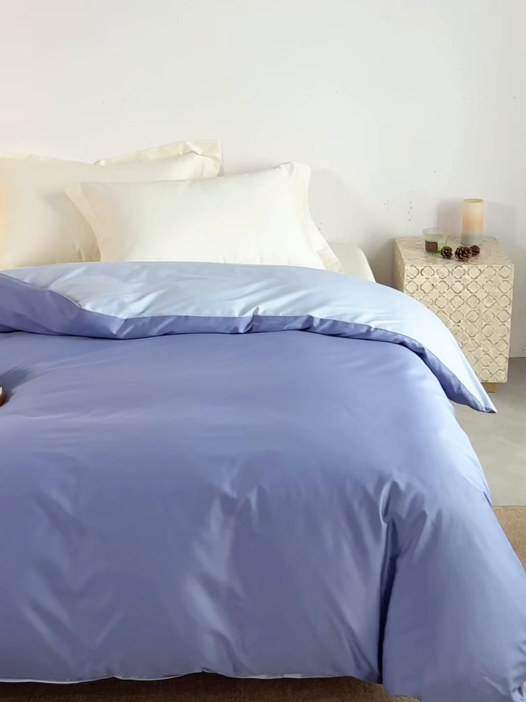91家纺网 家纺一手货源 找家纺 轩和家居 2025新款50S贡缎长绒棉纯棉单被套单品被套被套单件 海茵蓝+碧落蓝