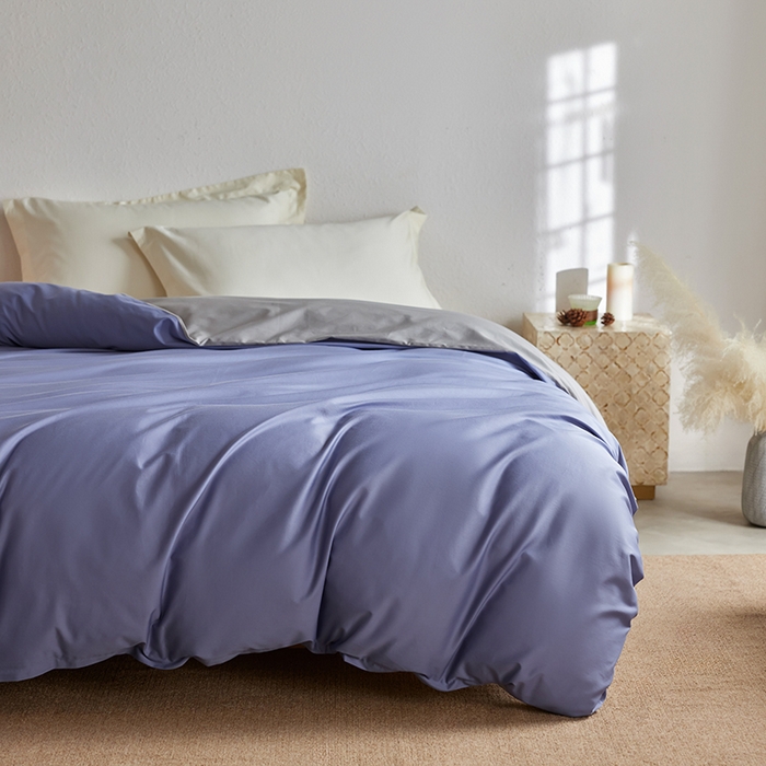 91家纺网 家纺一手货源 找家纺 轩和家居 2025新款50S贡缎长绒棉纯棉单被套单品被套被套单件 海茵蓝+雅士灰