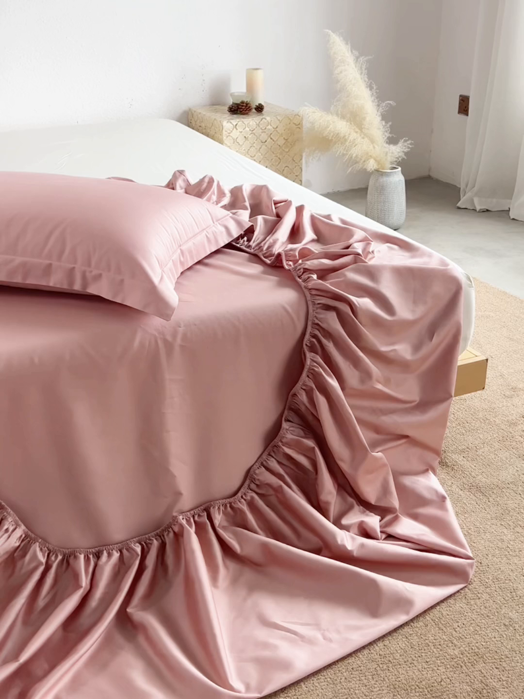 91家纺网 家纺一手货源 找家纺 轩和家居 2025新款50S贡缎长绒棉纯棉单床笠单品床笠床笠单件 复古粉