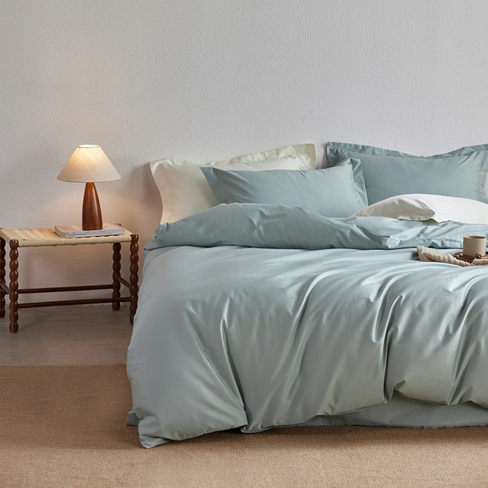 91家纺网 家纺一手货源 找家纺 轩和家居 2025新款50S贡缎长绒棉纯棉四件套 薄荷绿