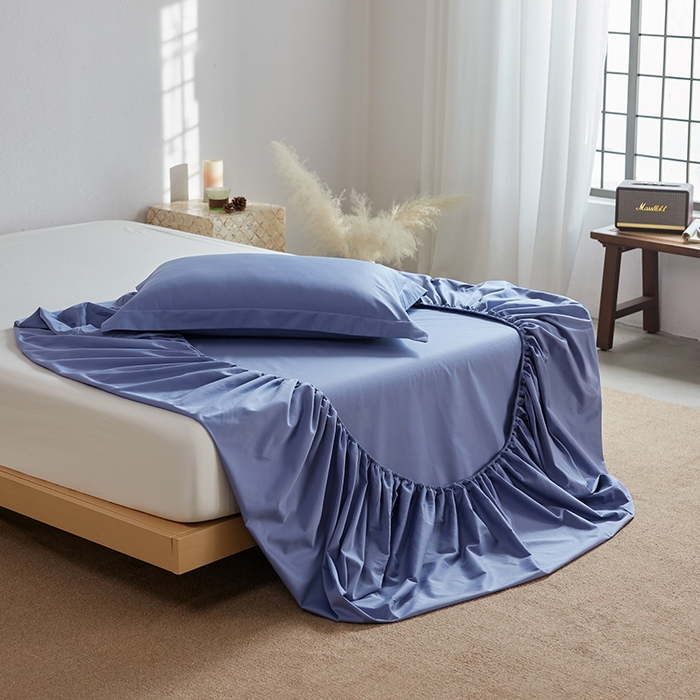 91家纺网 家纺一手货源 找家纺 轩和家居 2025新款50S贡缎长绒棉纯棉单床笠单品床笠床笠单件 海茵蓝