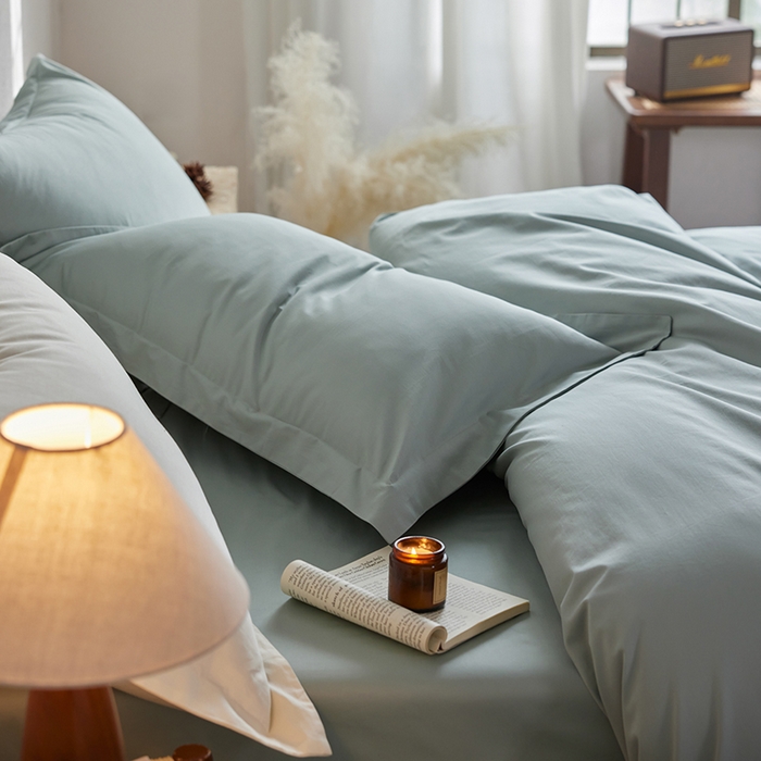 91家纺网 家纺一手货源 找家纺 轩和家居 2025新款50S贡缎长绒棉纯棉四件套 薄荷绿