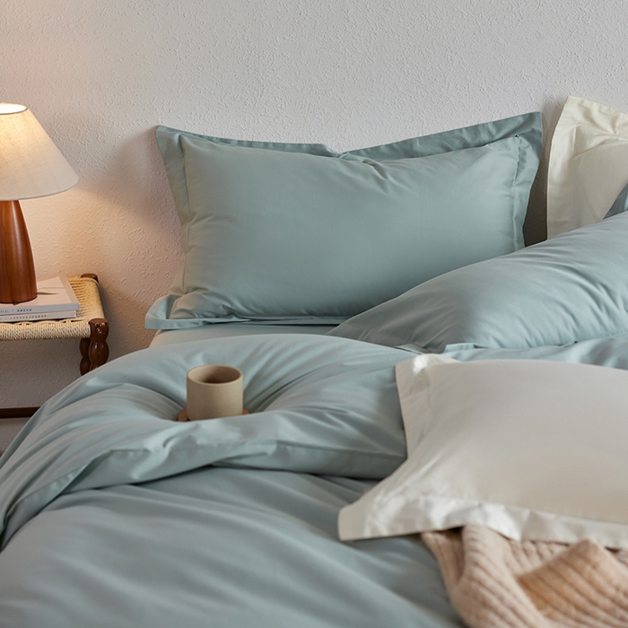 91家纺网 家纺一手货源 找家纺 轩和家居 2025新款50S贡缎长绒棉纯棉四件套 薄荷绿