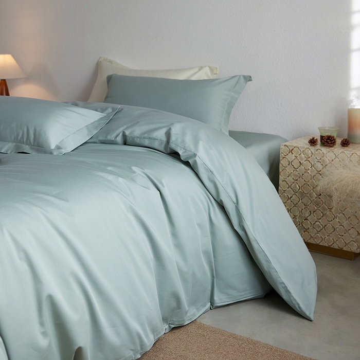 91家纺网 家纺一手货源 找家纺 轩和家居 2025新款50S贡缎长绒棉纯棉四件套 薄荷绿
