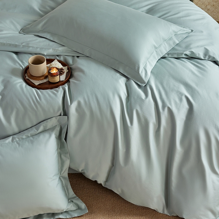 91家纺网 家纺一手货源 找家纺 轩和家居 2025新款50S贡缎长绒棉纯棉四件套 薄荷绿