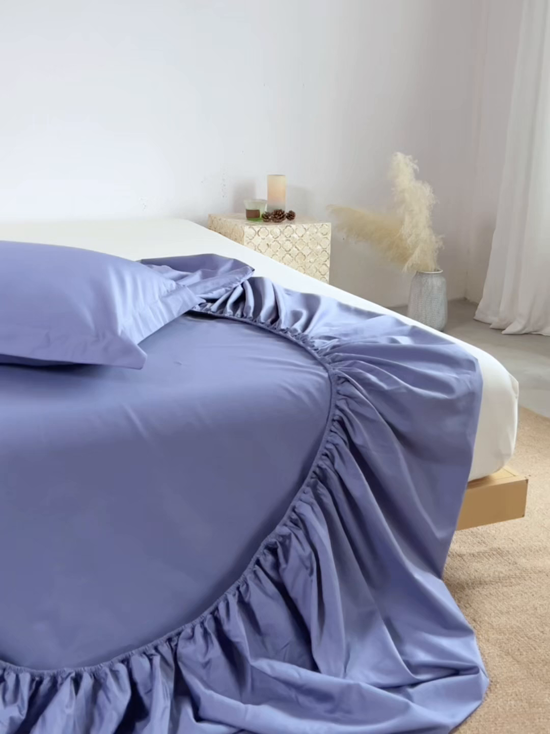 91家纺网 家纺一手货源 找家纺 轩和家居 2025新款50S贡缎长绒棉纯棉单床笠单品床笠床笠单件 海茵蓝